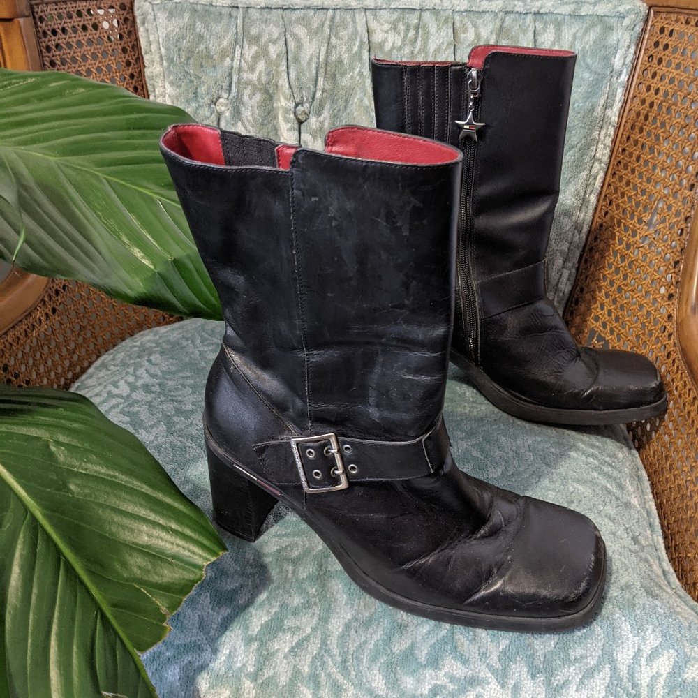 Vintage 90s Tommy Hilfiger Black Leather Boots 9.5